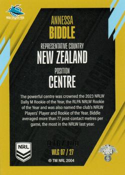 2024 NRL Traders Titanium - World In League Gold #WLG07 Annessa Biddle Back